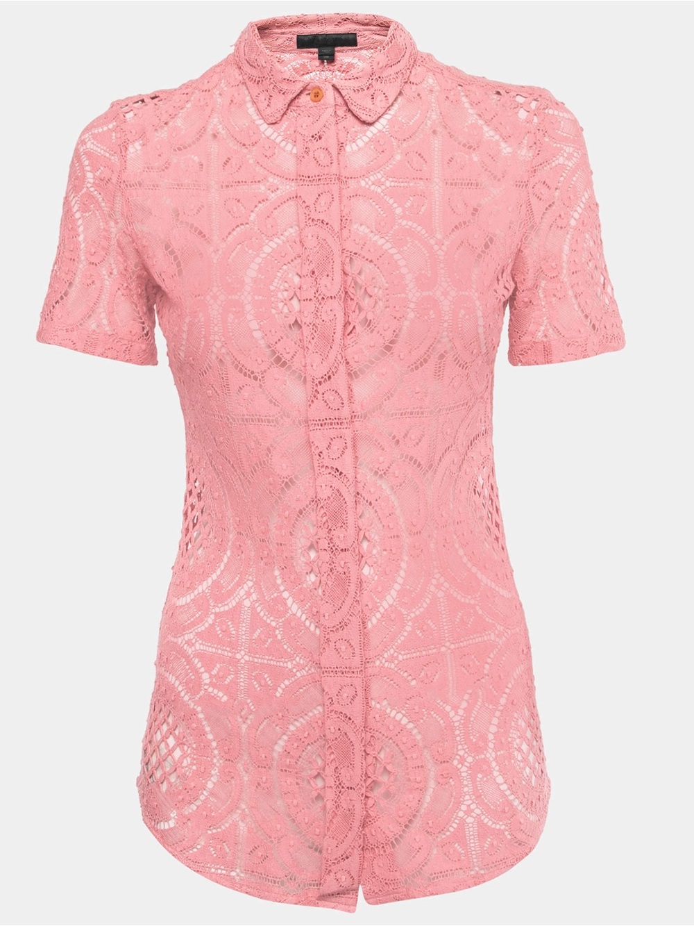 BURBERRY BUTTON UP TOP PRORSUM - (S) PINK "ENGLISH ROSE" LACE SHORT SLEEVE  US 2